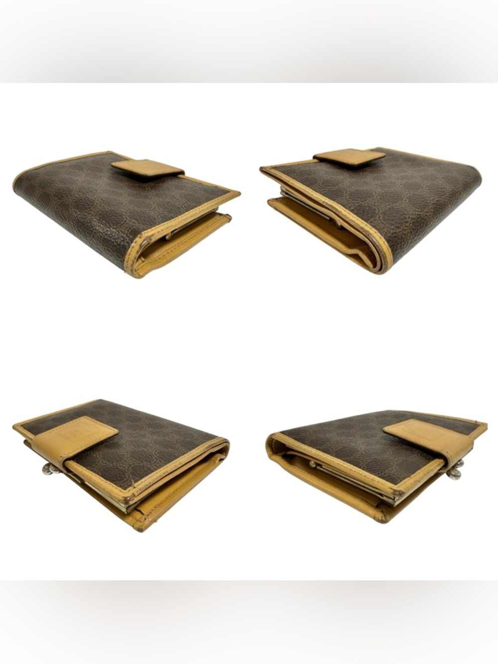 Celine Brown Macadam & Mustard Yellow Leather Compact Kisslock Bifold Wallet - Picture 14 of 14